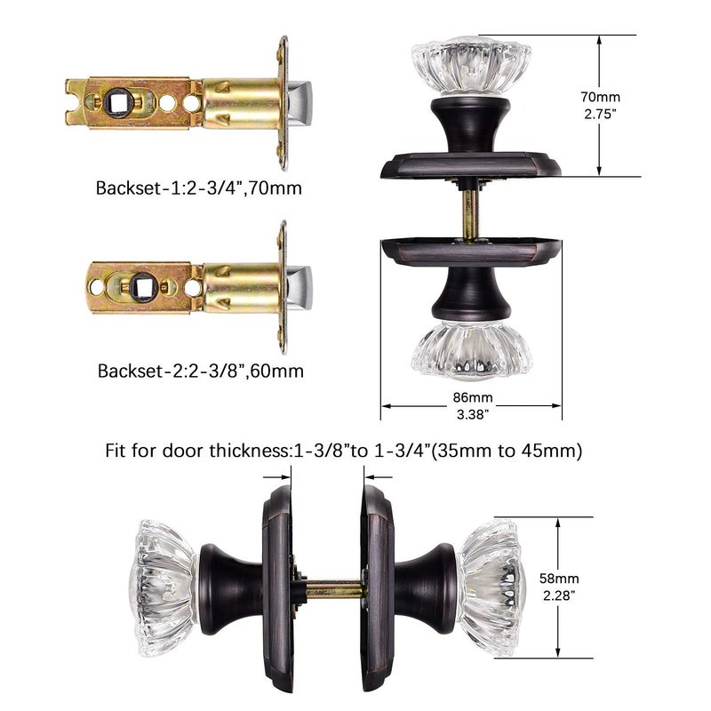 CLCTK Passage Glass Door Knobs Interior, Antique Crystal Door Knobs for Hall Closet, Oil Rubbed Bronze Door Knob - Image 4